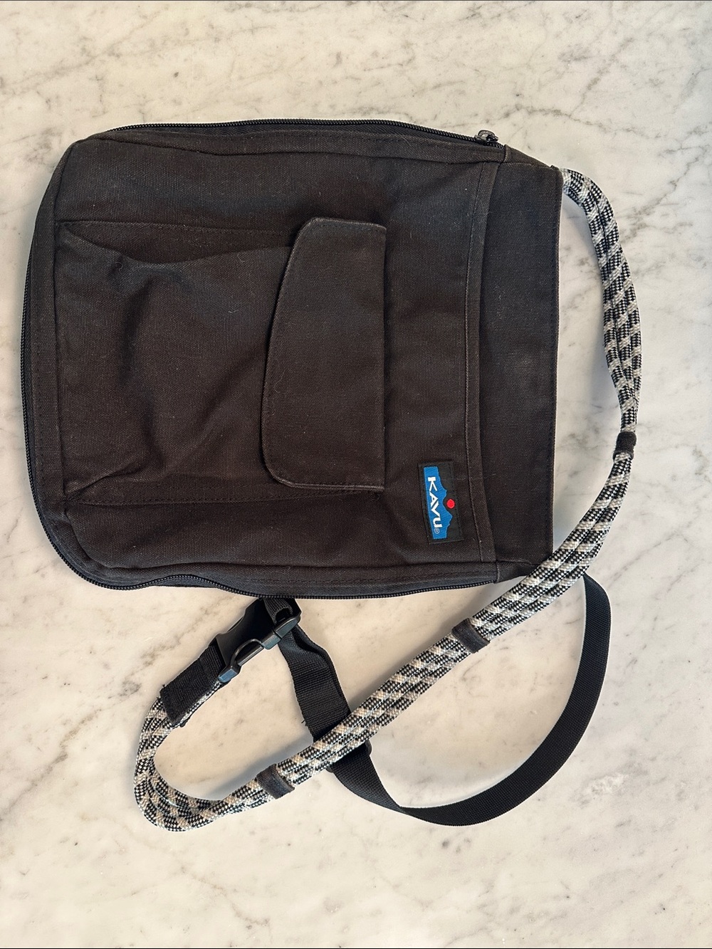 Kavu Black Crossbody Sling with Patterned Strap